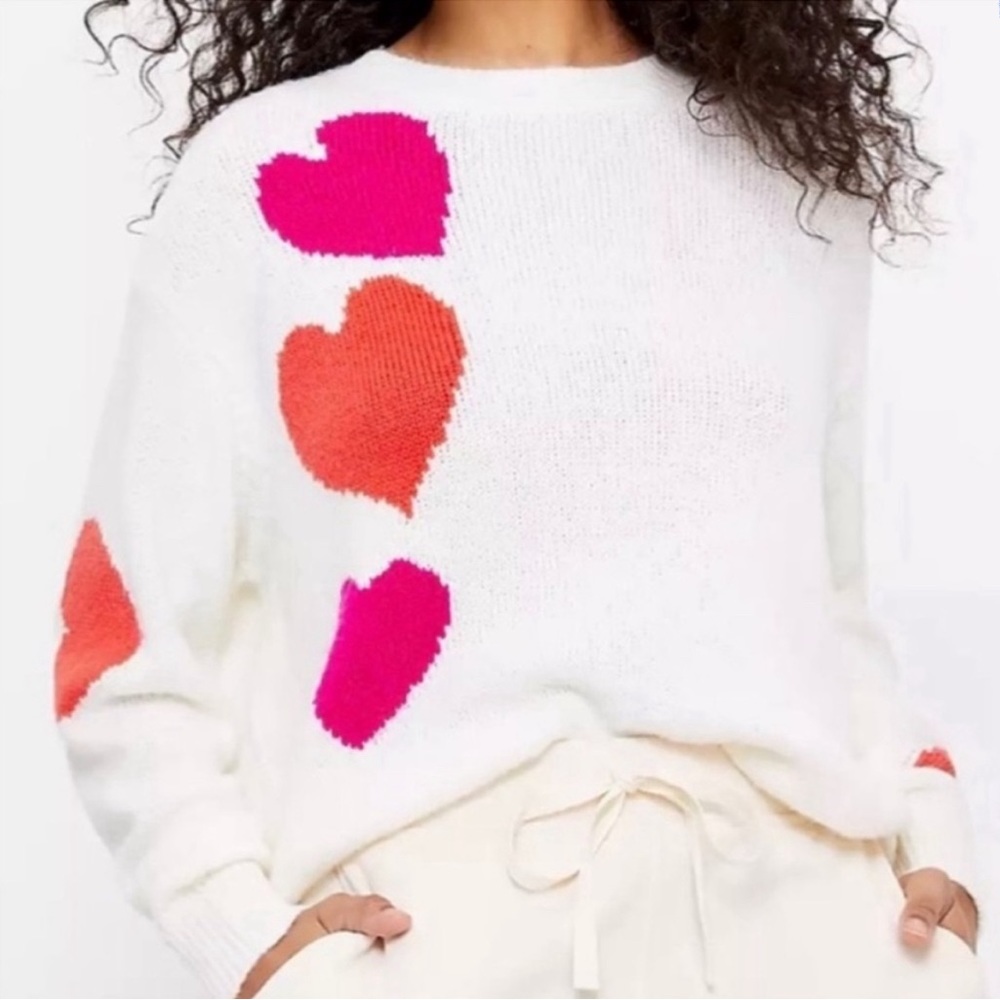 Lou & Grey Heart Sweater Pullover M Ivory Red Pink- Valentines Day Look